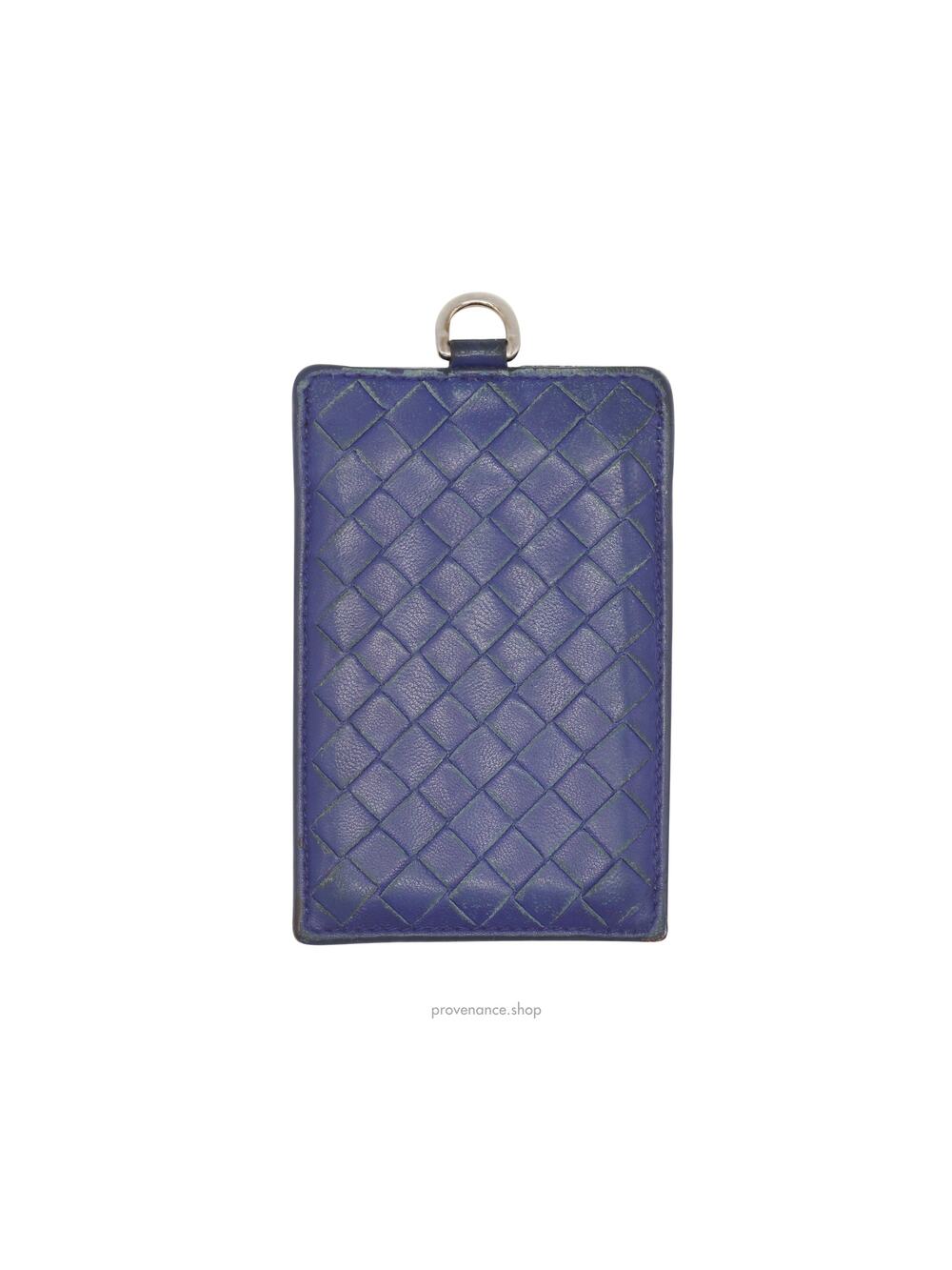 🔴 Bottega Veneta ID Card Holder Wallet - Blue Intrecciato Leather